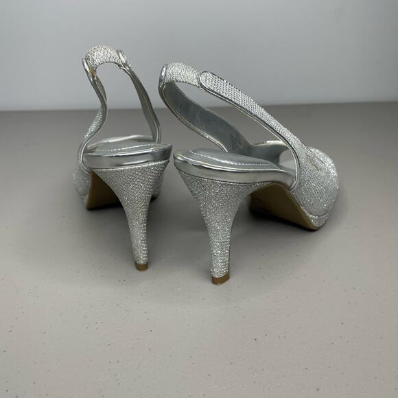Worthington Pump Heels Slingback Ankle Strap Open Toe‎ Studded Silver Size 6.5 - Picture 10 of 12